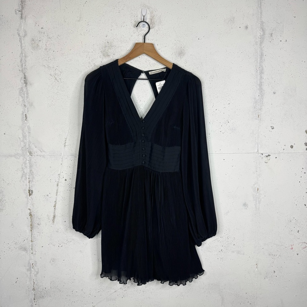 Abercrombie & Fitch Pleated Mini Dress Balloon Puff Sleeves XS NEW